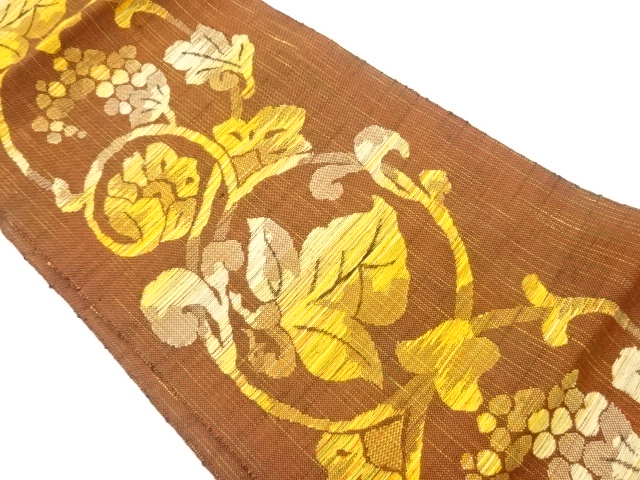 JAPANESE NAGOYA OBI / MAWATA TSUMUGI / WOVEN GRAPE ARABESQUE